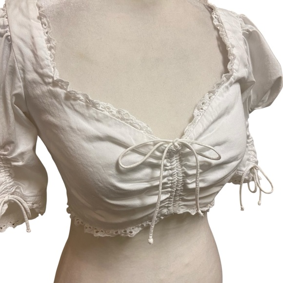 For Love & Lemons Kylie Crop Top Size S White Eyelet Zip Back Spring Vacation - Picture 6 of 16